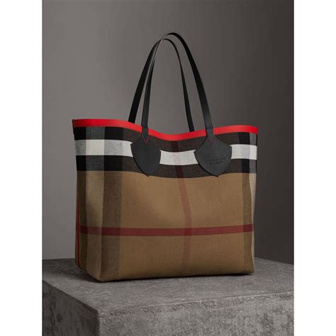 burberry checkered red tote|burberry check and leather tote.